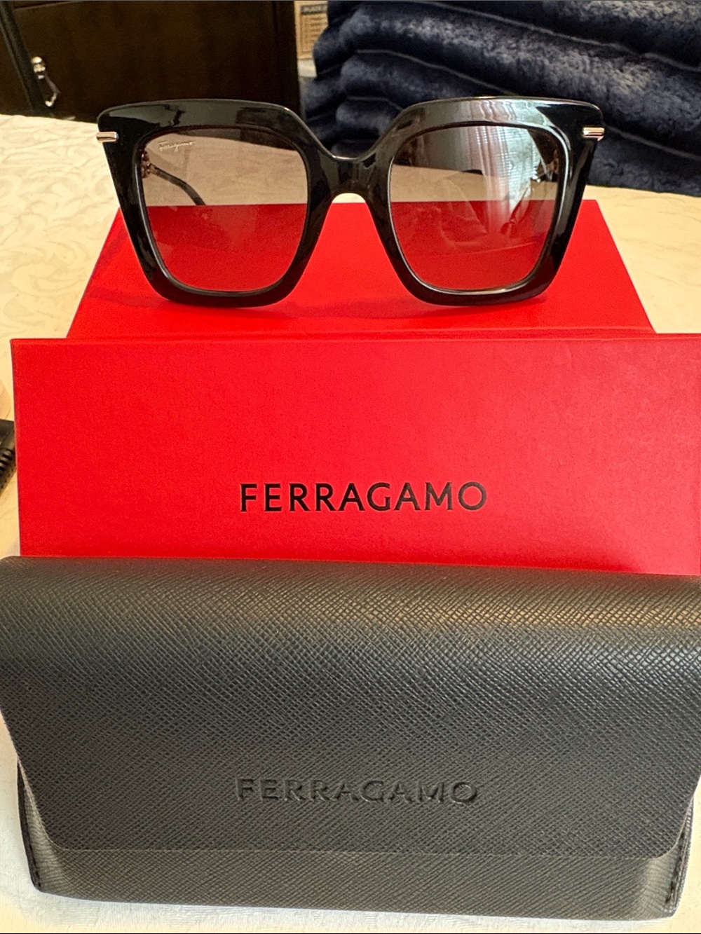 Salvatore Ferragamo Women’s Black Square Sunglasses - Classic Designer Style